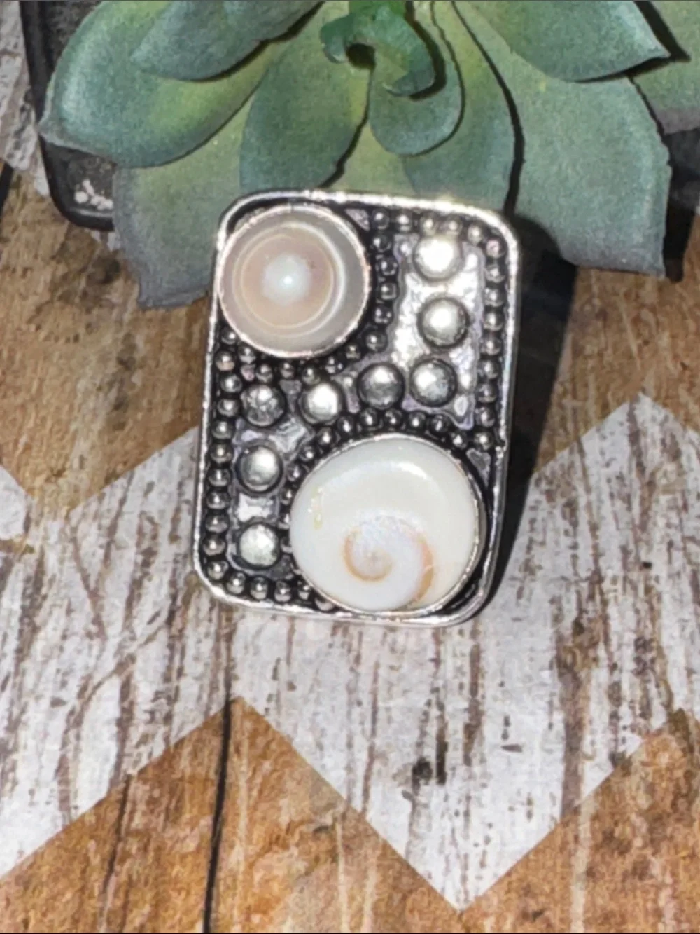 Silver Shell & Pearl Accent Ring